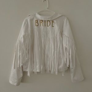 White Suede Fringe Bride Bachelorette Jacket